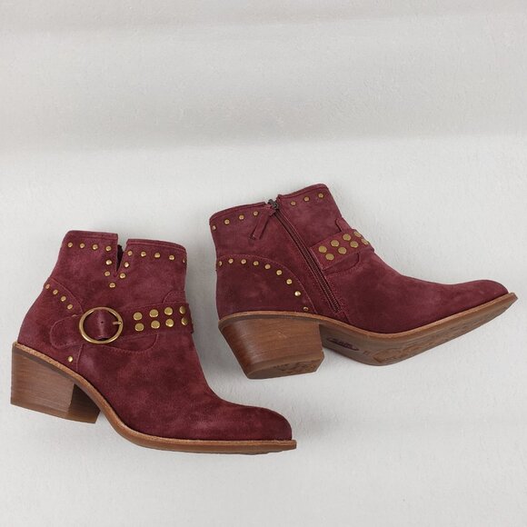 Sofft Allene Harness Ankle Boot Womens 9 Red Suede Studded Western Boho Zip Up - Picture 2 of 12